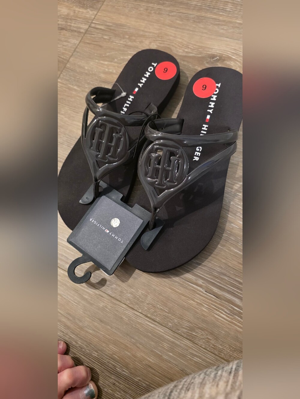 Tommy Hilfiger Black Jelly Logo Thong Sandals Size 6